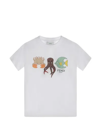 Fendi Kids' Printed Short-sleeves T-shirt In White