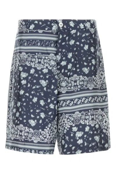 Fendi Printed Silk Bermuda Shorts For Men In Blue