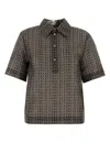 Fendi Grid-pattern Polo Top In Navy