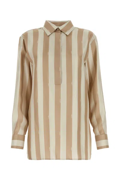 Fendi Pequin-stripe Silk Shirt In Nude
