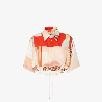 Fendi Patchwork Print Cropped Silk Shirt In Multi