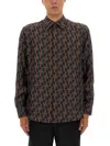 Fendi Silk Shirt Geometric Pattern Long Sleeves In Black