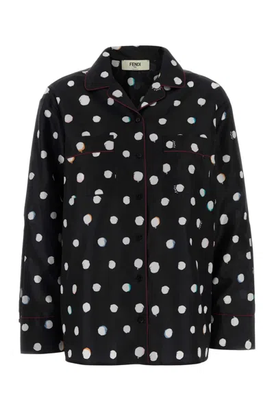 Fendi Printed Silk Shirt In Black