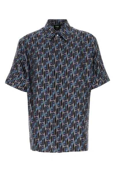 Fendi Printed Silk Shirt In Blue