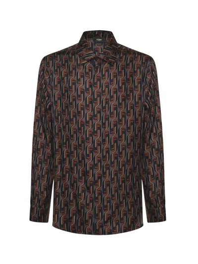 Fendi Nity Print Silk Long-sleeved Shirt In Multi