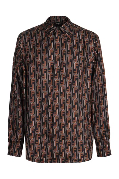 Fendi Nity Print Silk Long-sleeved Shirt In Multi