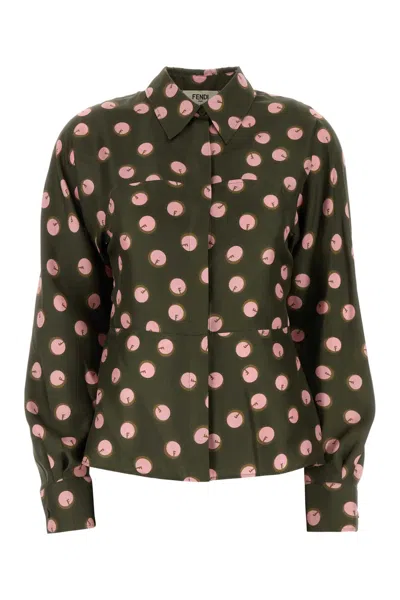 Fendi Printed Silk Shirt In Green