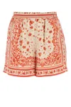 Fendi Technical Cotton Shorts With Coral Bandana Print In Neutral