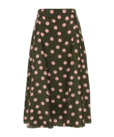 Fendi Olive Green Printed Silk Skirt In Multi