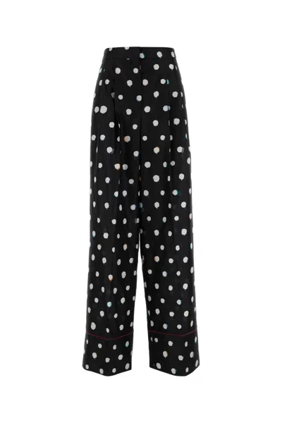 Fendi Printed Silk Wide-leg Pants In Black