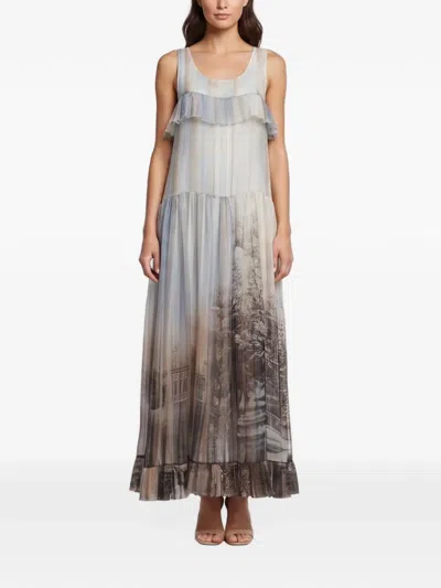 Pre-owned Fendi Printed Sleeveless Maxi Dress In Neutrals