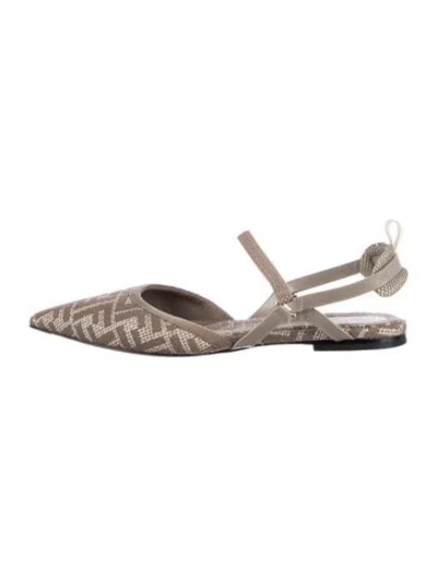 Pre-owned Fendi Printed Slingback Flats In Brown