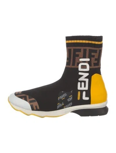 Pre-owned Fendi Printed Sock Boots In Black