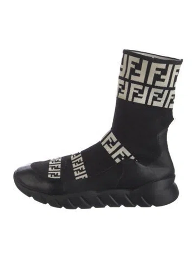 Pre-owned Fendi Printed Sock Boots In Black
