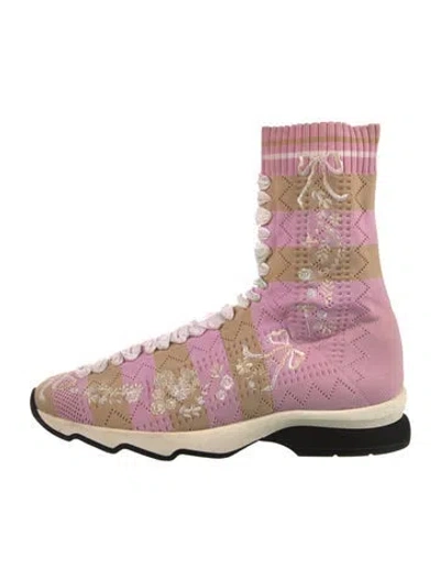 Pre-owned Fendi Printed Sock Sneakers In Pink