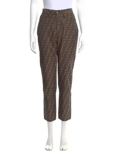 Pre-owned Fendi Printed Straight Leg Pants In Brown
