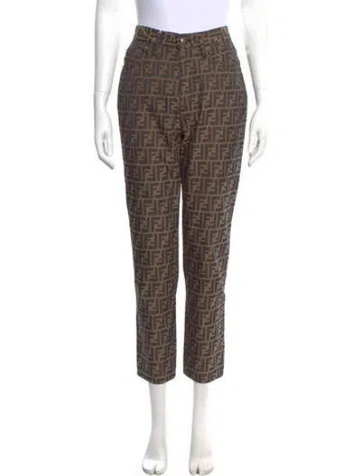 Pre-owned Fendi Printed Straight Leg Pants In Brown