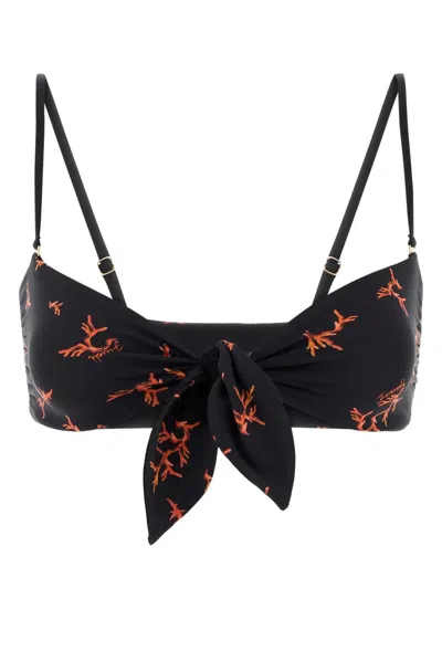 Fendi Printed Stretch Nylon Bikini Top In Black