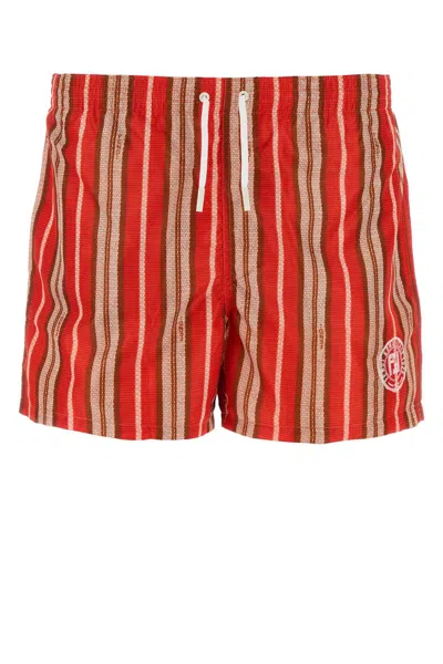 Fendi Printed Stretch Nylon Swimming Shorts In Red