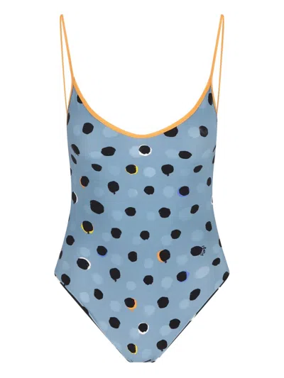 Fendi Printed Stretch Nylon Swimsuit In Blue