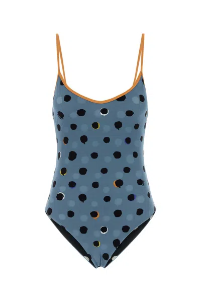 Fendi Women Printed Stretch Nylon Swimsuit In Blue