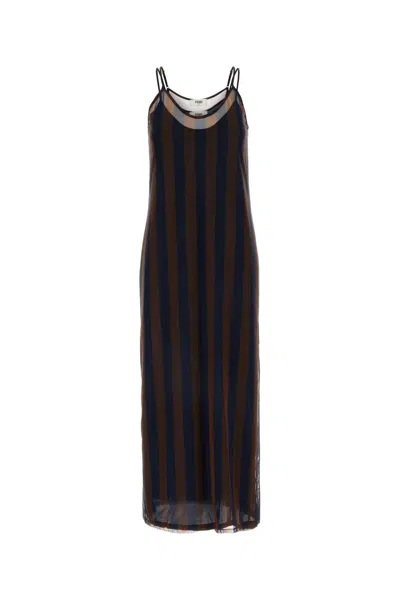 Fendi Printed Stretch Tulle Dress In Blue