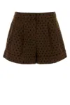 Fendi Printed Stretch Wool Blend Shorts In Brown