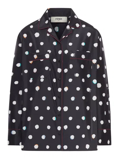 Fendi Printed Taffeta Shirt In Black