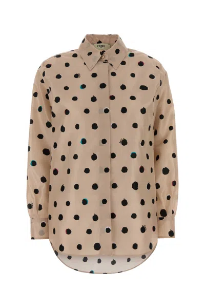 Fendi Printed Taffeta Shirt In Brown