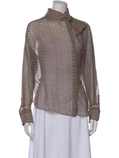 Pre-owned Fendi Printed Tie Neck Blouse In Brown