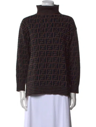 Pre-owned Fendi Printed Turtleneck Sweater In Brown