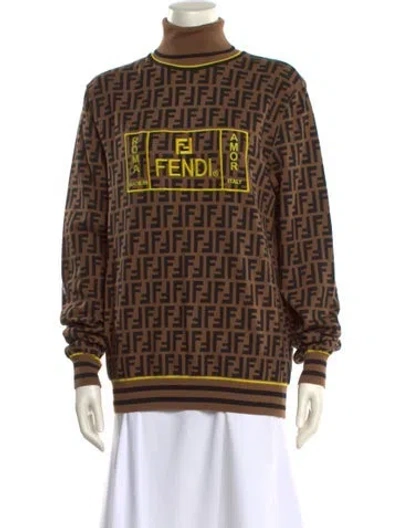 Pre-owned Fendi Printed Turtleneck Sweater In Brown