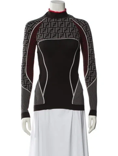 Pre-owned Fendi Printed Turtleneck Sweatshirt In Black