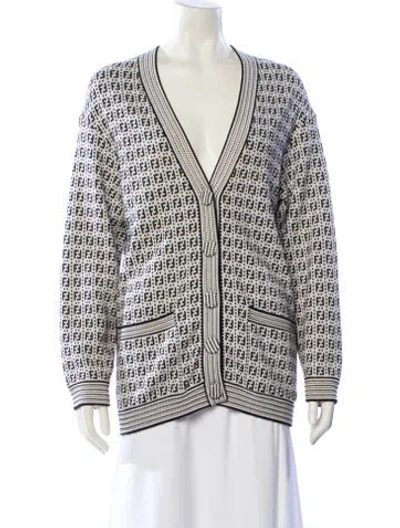 Pre-owned Fendi Printed V-neck Sweater In White