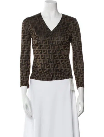 Pre-owned Fendi Printed V-neck Top In Multi