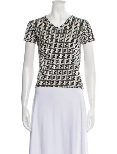 Pre-owned Fendi Printed V-neck T-shirt In Black