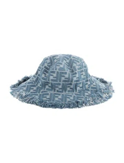 Pre-owned Fendi Printed Wide Brim Bucket Hat In Blue