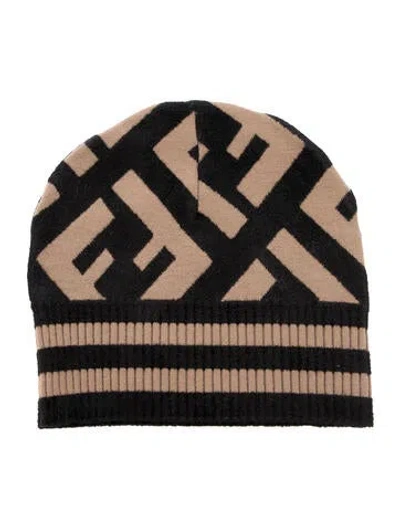 Pre-owned Fendi Printed Wool Beanie In Black