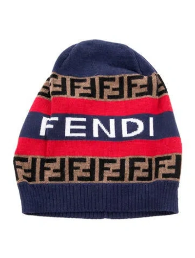 Pre-owned Fendi Printed Wool Beanie In Blue