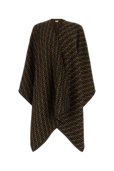 Fendi Printed Wool Blend Cape In Tabacco