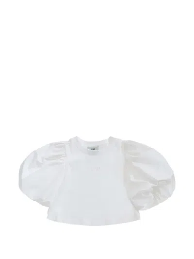 Fendi Kids' Puff-sleeve Embroidered-logo T-shirt In White