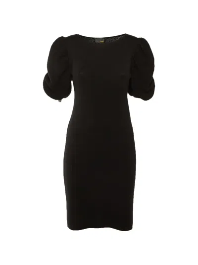 Pre-owned Fendi Puff-sleeve Mid-length Dress In Black