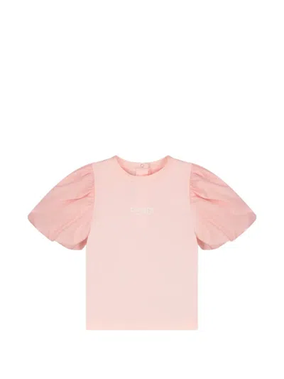 Fendi Kids' Puff-sleeve T-shirt In Pink