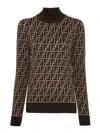 Fendi Ff Jacquard Turtleneck Sweater In Brown