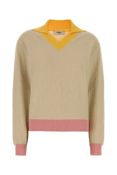 Fendi Ff Color Block Sweater In Neutral