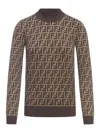 Fendi Ff Jacquard Turtleneck Sweater In Brown