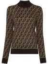 Fendi Ff Jacquard Turtleneck Sweater In Brown