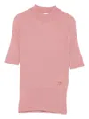 Fendi Knit Pullover With Crew Neck And Ribbed Texture In Pink