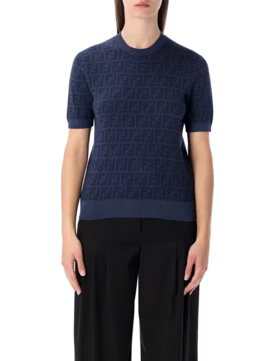 FENDI FENDI FF WOOL SILK JACQUARD JUMPER