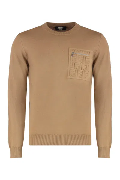 Fendi Pullover Round Neck In Virgin Wool In Neutral